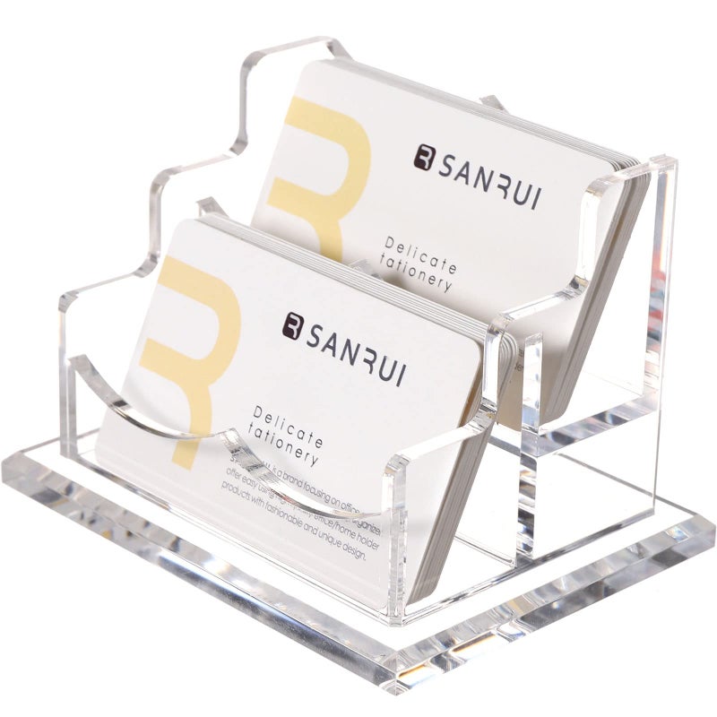 SANRUI Clear Horizontal Business Card Holder Stand for Desk  Acrylic Desktop Display Name Cards Holders Organizer Storage Rack for Exhibition  Home   Office  2 Tier 2 Pocket   120 Card Capacity - Image 1